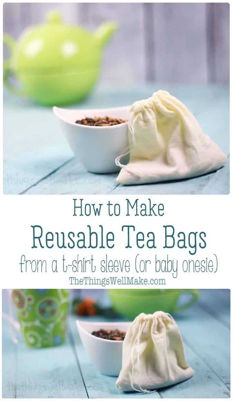 Easy, 5-minute DIY reusable teabags for loose leaf teas! Quickly made from repurposed sleeves, it's the perfect use for old baby onesies and small shirts. #thethingswellmake #tea #easysewing #seweasy #teabags #homemadeteabags #healthytea Reusable Tea Bags, Loose Leaf Teas, Homemade Tea, Green Things, Healthy Teas, Reuse Recycle, Loose Tea, Tea Bags, Diy Natural Products