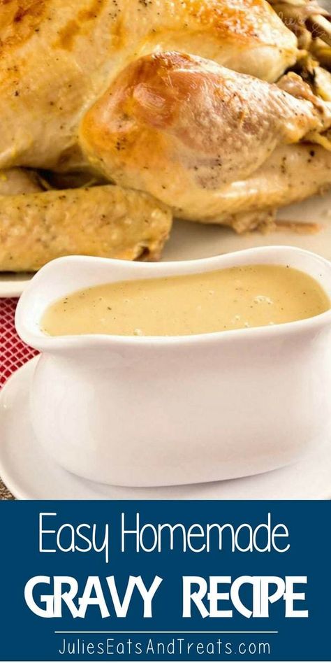 Easy Homemade Gravy Recipe ~ Delicious Homemade Turkey Gravy that Anyone Can Make! #homemade #gravy Visit julieseatsandtreats.com for more easy, family, friendly recipes and stress-free dinner time! #familydinner @julieseats Gravy Recipe With Chicken Broth, Recipe With Chicken Broth, Easy Turkey Gravy Recipe, Easy Turkey Gravy, Easy Homemade Gravy, Homemade Chicken Gravy, Turkey Gravy Recipe Easy, Turkey Gravy Easy, Homemade Turkey Gravy