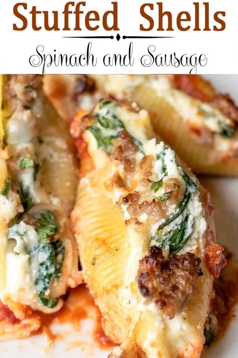 Stuffed Shells With Spinach, Sausage Stuffed Shells, Recipe Ricotta, Easy Stuffed Shells, Recipe With Spinach, Ricotta Spinach, Spinach Stuffed Shells, Stuffed Shells Ricotta, Sausage Spinach