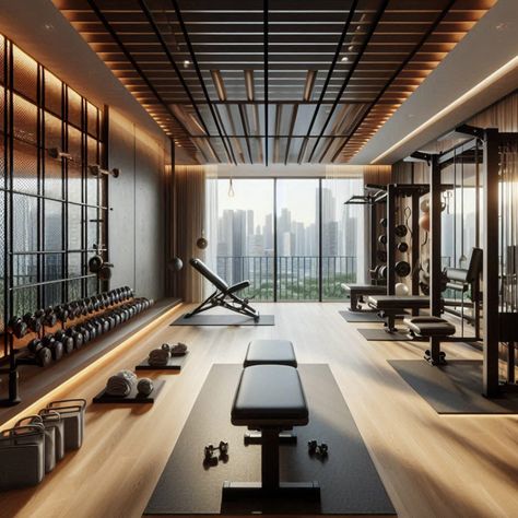 Discover the benefits of a minimalist home gym setup. From decluttering tips to sleek equipment choices, create a space that enhances your fitness #HomeGymDesign #MinimalistHomeGym  #DIYHomeGym #HomeWorkoutSpace #FitnessRoomInspiration Penthouse Gym, Gym Interiors, Home Gym Design Luxury, Gym Architecture, Home Workout Space, Small Home Gym Ideas, Home Gym Basement, Boutique Fitness Studio, Boutique Gym