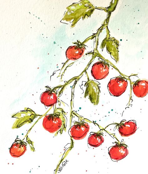 $30.95 Watercolor Tomatoes Wall Art, Original Illustration, Kitchen Decor, vegetable Garden, 8x10 Image, Free Shipping Housewarming Gift Tomato Plant Watercolor, Vegetable Garden Watercolor, Watercolour Tomato, Tomato Watercolor, Acuarela Ideas, Tomato Illustration, Watercolor Tomatoes, Watercolor Vegetables, Royal School