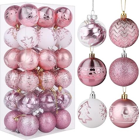 VAINECHAY Christmas Balls Ornaments Shatterproof Pink White Christmas Tree Ornament Multicolor Xmas Trees Decorations, 2.36 inches, Set of 36pcs Pink White Christmas, Christmas Led String Lights, Pink Christmas Ornaments, Christmas Decorations Bedroom, Xmas Tree Ornament, Merry Christmas Decoration, Xmas Tree Decorations, Christmas Banners, Valentine Wedding