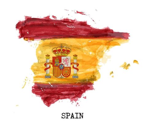 Spain flag watercolor painting design. Country map shape. Flag Watercolor Painting, Flag Watercolor, Spain Country, World Map With Countries, Maps Aesthetic, Red Rose Wreath, Spain Flag, Spain Images, Travel Painting