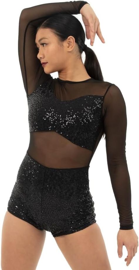 Amazon.com: Alexandra Collection Black Long Sleeve Sequin Mesh Biketard : Clothing, Shoes & Jewelry Black Dance Costumes, Jazz Outfits, Dance Outfits Practice, Practice Outfits, Long Sleeve Sequin, Gymnastics Leotards, Dance Outfits, Dance Costumes, Black Long Sleeve