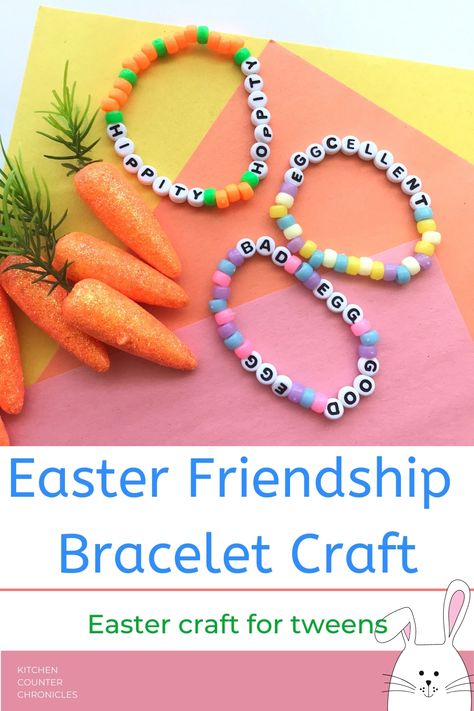 Easy Easter Ideas, Craft For Easter, Friendship Crafts, Creative Easter Baskets, Easter Craft Projects, Letter Bead Bracelets, Bead Stopper, Fun Easter Crafts, Bracelet Craft