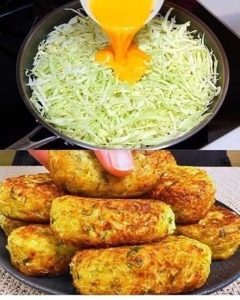 Ina Garten Recipes 🍰🍟🍕🍿 | I cook cabbage with eggs like this every day for breakfast, it tastes delicious | Facebook Cabbage With Eggs, Savory Cabbage, Mic Dejun Rapid, Cook Cabbage, Low Calorie Vegetables, Fritters Recipe, Cooked Cabbage, Fritter Recipes, Cabbage Recipes