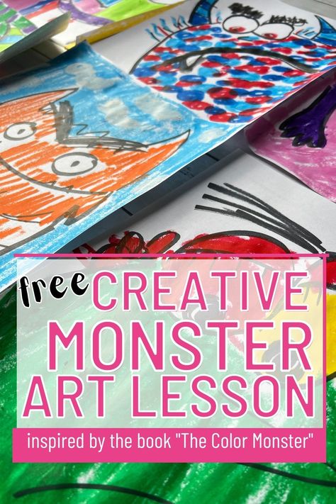 Color Books For Kindergarten, Kindergarten Art Projects Based On Books, The Color Monster Art Project, Scribble Monster Art Lesson, Monster Art Lesson Elementary, Color Monster Art Lesson, Monster Day At School, Color Monster Art Project, The Color Monster Printable