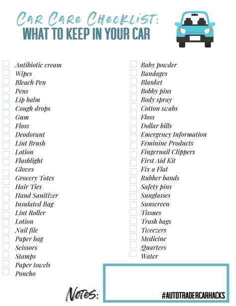 Use this printable car care checklist to keep your car fully stocked for emergencies on the road! Car Care Checklist, Car Must Haves, Car Checklist, Car Life Hacks, Check Lists, Car Facts, Auto Maintenance, Car Emergency Kit, Car Care Tips