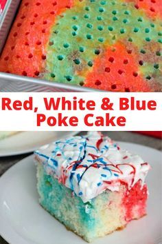 Memorial Day Poke Cake Recipes, Foods For The 4th Of July, Red White And Blue Snacks 4th Of July, 4th Of July Desert Red White Blue, Fourth Of July Poke Cake, Dessert Memorial Day, Red White And Blue Poke Cake, 4 Of July Recipes, Easy 4th Of July Cake