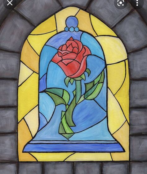 Beauty And The Beast Art, Disney Stained Glass, Stained Glass Rose, Disney Canvas, Enchanted Rose, Pinturas Disney, Small Canvas Art, Art Drawings For Kids, Amazing Art Painting