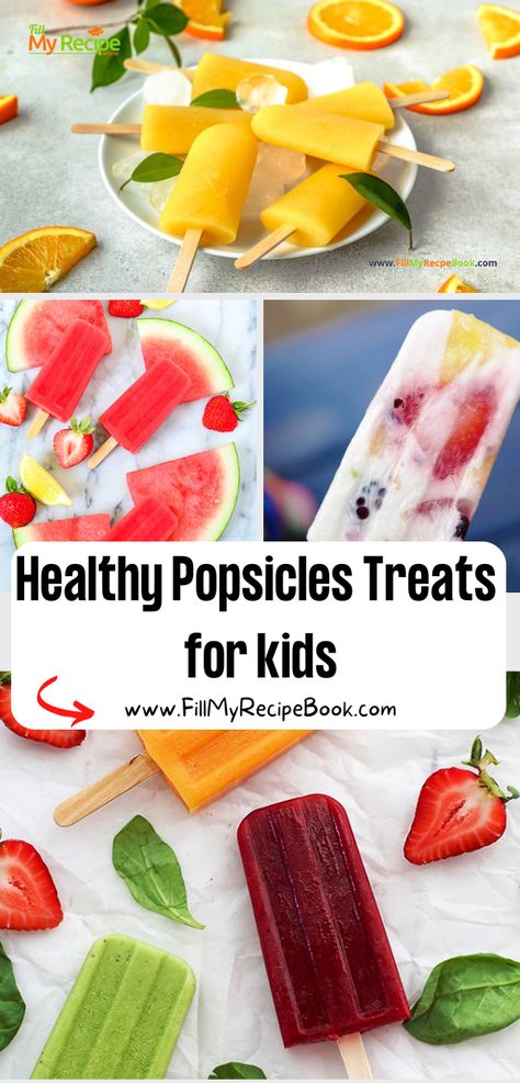 Healthy Popsicles Treats for kids recipe ideas for frozen snacks. Homemade fresh orange popsicles with yogurt fruit ice cream on a stick Coconut Water Popsicles Kids, Healthy Ice Lolly Recipes, Popcicles Recipes Fruit, Things To Do With Frozen Fruit, Frozen Fruit Popsicles Recipes, Kid Popsicle Recipes, Toddler Popsicle Recipes, Orange Popsicles Recipe, Frozen Fruit Popsicles