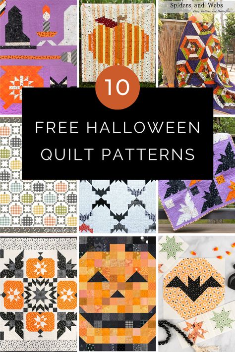 Get inspired to make a spooky or sweet Halloween quilt pattern with this list of 10 free Halloween quilt patterns. Whether you want it to scream Halloween or be a bit more subtle, you'll find a quilt pattern you'll love in this list! Charm Pack Quilt Patterns, Halloween Quilt Patterns, Layer Cake Quilt Patterns, Fall Quilt Patterns, Halloween Quilt, Layer Cake Quilts, Halloween Sewing, Quilt Sewing Patterns, Mystery Quilt