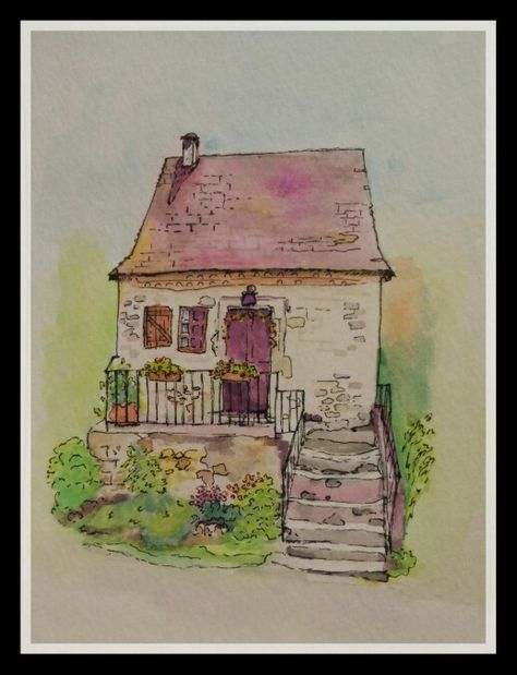 Pen Ink And Watercolor Drawings, Watercolor With Pen Outline, Watercolor Background With Sketch Pen, Glass Pen Watercolor, House Ink Drawing, Watercolor Line And Wash Houses, Elegant Writer Pen Art Watercolors, Micron Pen Art, Colorful Artwork