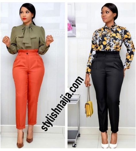 30+ Stylish and Classy Ladies Trousers /Pants Styles You Should Check Out. - Stylish Naija Official Trousers For Ladies, Ankara Blouse Styles, Ankara Blouse, Stylish Naija, Ladies Trousers, Trouser Outfit, Place Dress, Stylish Work Attire, Work Place