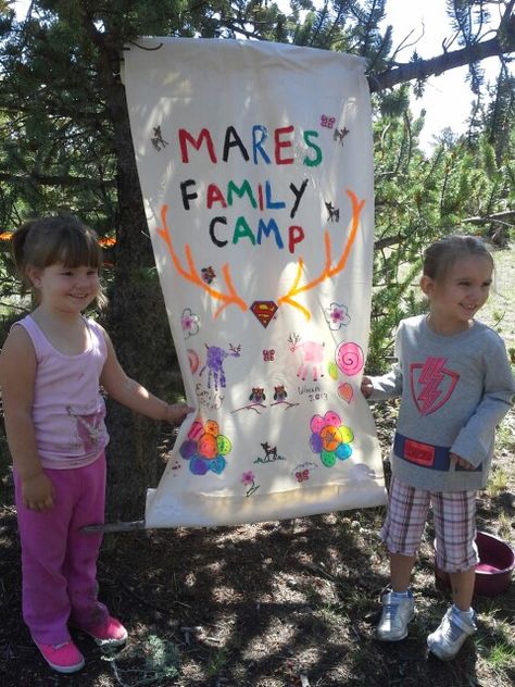 Camping flag painted by the kids as their camping craft and to hang at our camp site. They did such a great job and it was so much fun to make! Camping Flag, Diy Flags, Camping Craft, Camp Flag, Diy Flag, Cousin Camp, Mythical Beasts, Camp Site, Summer Preschool