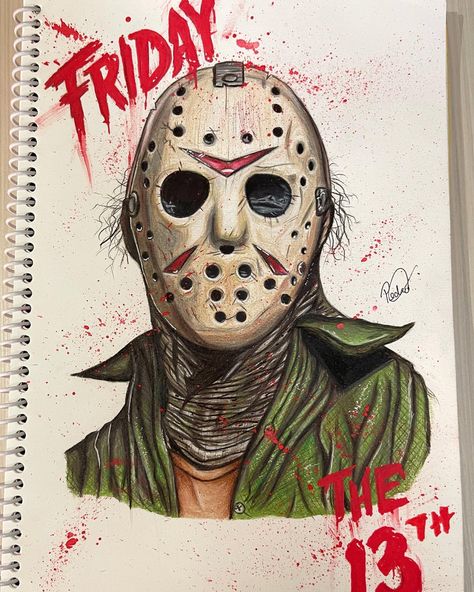 Drawings Of Horror Movie Characters, Jason Voorhees Drawing Pencil, Horror Movie Drawing Ideas, Halloween Scary Drawings, Jason Drawing Friday The 13th, Friday The 13th Drawing, Jason Vorhees Art, Horror Characters Drawings, Slasher Tattoo