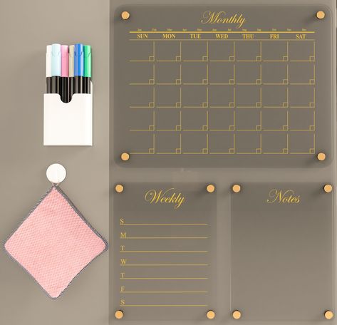 Calendar Office Wall, Fridge Meal Planner, Acrylic Command Center, Refrigerator Calendar Ideas, Bedroom Calendar, Family Calendar Wall, Organize Schedule, Refrigerator Calendar, Kitchen Calendar