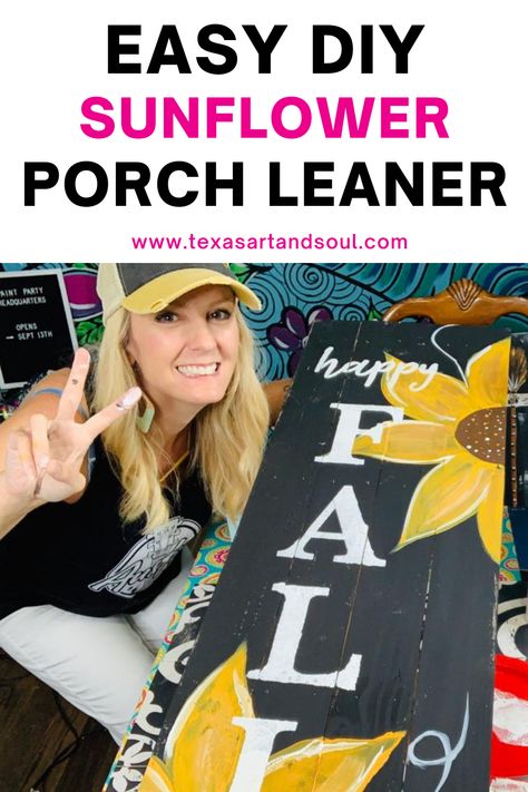 Do you want a great DIY Fall decorating idea? Paint this cute sunflower Fall porch leaner. Welcome Sign Front Door Diy, Fall Porch Leaners, Diy Outdoor Porch, Paint A Sunflower, Porch Leaners, Diy Sunflower, Fall Paintings, Idea Paint, Fall Decor Diy Crafts