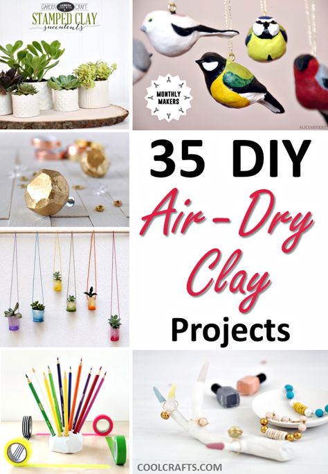 35 DIY Air Dry Clay Projects That Are Fun + Easy, http://www.coolcrafts.com/air-dry-clay-projects/ Air Clay, Clay Crafts For Kids, Homemade Clay, Diy Air Dry Clay, Crafts For Teens To Make, Air Dry Clay Projects, Clay Crafts Air Dry, Crafts For Boys, Diy Pottery