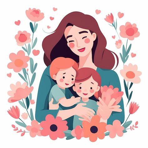 #Mothersday #Illustration #FlatIllustration #white background Mothers Day Illustration, About Mother, Day Illustration, Booth Props, Flat Illustration, Photo Booth Props, Mother And Child, Premium Photo, Photo Booth