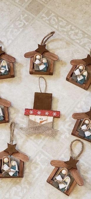 Handmade Nativity Scene, Easy Daycare Christmas Crafts, Wooden Nativity Ornaments, Jenga Block Nativity Ornaments, Diy Jesus Christmas Decorations, Nativity Ornaments For Kids To Make, Clothespin Nativity Ornament, Religious Christmas Ornaments Diy, Jesus Crafts For Adults