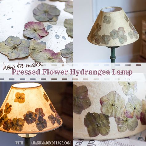 A handmade cottage: cottage craft Pressed Flower Lampshade, Flower Lampshade, Hydrangea Petals, Flower Lamp Shade, Lampshade Kits, Pressed Flower Crafts, Inspiring Others, Flower Lamp, Forever Flowers