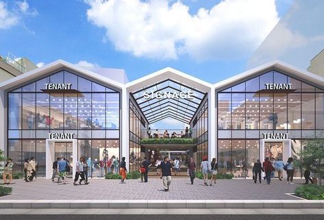 Shopping Center Architecture, Mall Facade, Shopping Mall Design, Shopping Mall Architecture, Commercial Design Exterior, Retail Architecture, Factory Architecture, Warehouse Design, Supermarket Design