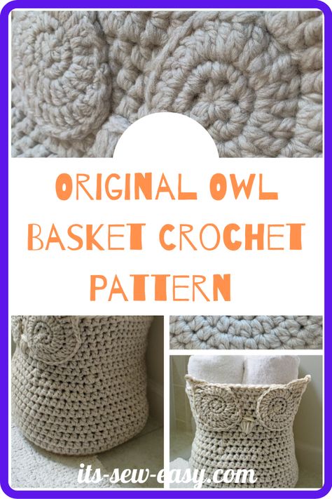 Owl Basket Crochet Pattern Free, Crochet Owl Basket Free Pattern, Crochet Owl Basket, Owl Basket, House Crochet, Basket Crochet Pattern, Crochet Bird, Owl Designs, Useful Stuff