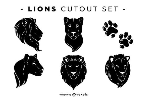 Lions and lioness heads cut out set Lions And Lioness, Lioness Outline, Simple Lioness Drawing, Lioness Line Art, Lioness Illustration Character Design, Lioness Logo Design, Lioness Logo, Lion And Lioness, Lion Head