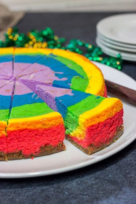 Cheesecake Sour Cream, Rainbow Cheesecake Recipe, Rainbow Cheesecake, Slice Of Cheesecake, Rainbow Unicorn Cake, Apricot Recipes, Classic Cheesecake, Sure Thing, Rainbow Food