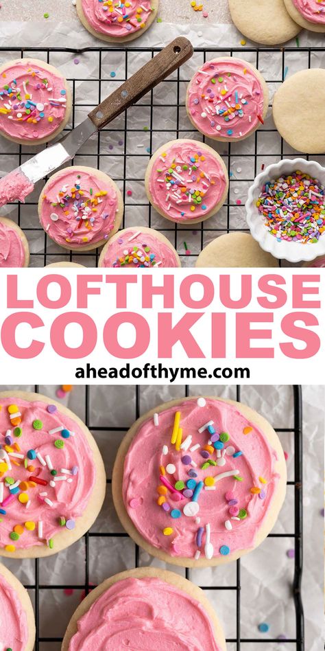 Soft Sugar Cookies With Frosting, Soft Batch Sugar Cookies, Grocery Store Sugar Cookie Recipe, Loft House Sugar Cookies Recipe, Sugar Cookie Sprinkles, Loft House Cookies Recipe, Loft House Cookies, Lofthouse Sugar Cookies Recipe, Sweet Buttercream Frosting