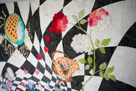 Quilt Art by Olena Pugachova: Mad Tea Party Alice In Wonderland Quilt Ideas, Alice In Wonderland Quilt Pattern, Alice In Wonderland Quilt, Alice In Wonderland Pattern, Wonderland Nursery, The March Hare, Alice In Wonderland Drawings, Alice In Wonderland Illustrations, To Alice