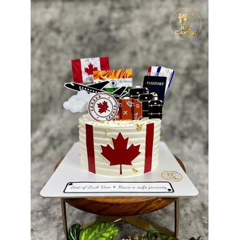 Safe Journey Cake Design, Bon Voyage Cake Canada, Canada Cake Design, Safe Journey Cake, Happy Journey Cake Ideas, Happy Journey Cake, Journey Cake, Bon Voyage Cake, Leaving Party