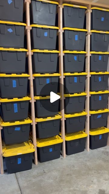 The Lawngest Yard on Instagram: "So much room for activities!  DIY storage bin racking. Simple enough project and makes a big difference in the garage.   #storage #bins #organization #totes #diy #woodracking #garage #milwaukeetools #diydad #try #pnw #timelapse #oddlysatisfying" Bin Garage Storage, Black And Yellow Bin Storage Diy, Bin Shelf Storage, Diy Storage Bin Rack, Storage Bin Shelves Diy, Tote Box Storage Ideas, Diy Storage Bin Shelves, Tote Storage Shelves Diy, Bin Organization Ideas