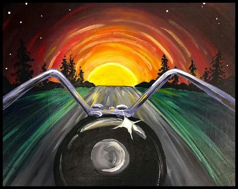 Manly Canvas Painting Ideas, Easy Motorcycle Painting, Car Painting Canvas Easy, Painting Ideas For Men, Motorcycle Painting Acrylic, Motorbike Painting, Night Sky Artwork, Papa Tag, Motorcycle Art Painting