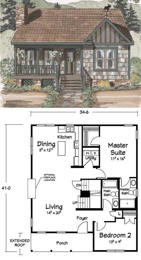 Cozy House Exterior, Small House Layout, Cosy House, Plans Architecture, House Plans One Story, Casas The Sims 4, Sims House Plans, Casa Vintage, Craftsman Style Homes