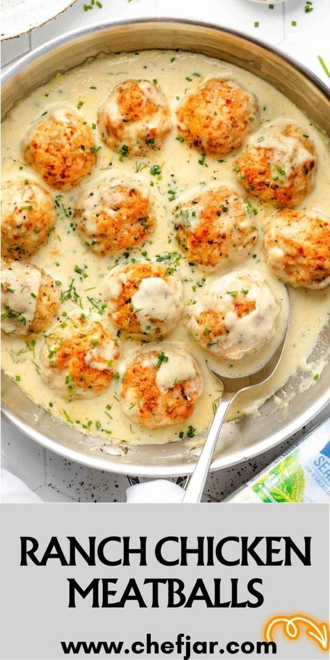 Try these Creamy Ranch Chicken Meatballs for a flavorful and comforting meal! Juicy chicken meatballs are cooked in a rich, creamy ranch sauce, making them perfect for weeknight dinners or gatherings. Serve over pasta, rice, or with your favorite veggies for a delicious and easy dish. Ranch Chicken Meatballs, Ranch Meatballs, Creamy Ranch Sauce, Creamy Ranch Chicken, Zesty Ranch, Baked Ranch Chicken, Dinner Simple, Ranch Sauce, Meatball Dinner