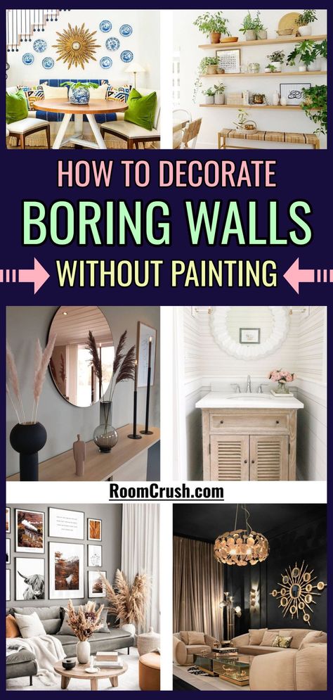 Today's Topic: how to decorating BORING walls WITHOUT painting. Gorgeous modern wall decor ideas for those boring blank walls in your home or rental apartment. Big walls and small walls, these wall decor design ideas are budget-friendly and do NOT require paint.