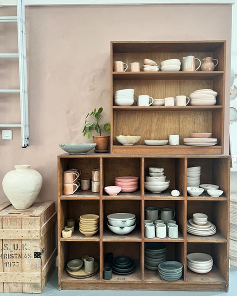 A snapshot of the pots in stock and in the shop. I enjoy the way this picture evolves constantly and the shapes and colours shift. . . . . . #pottery #ceramics #wheelthrown #wherlthrowing #handmade #cornwall #handmadeceramics #potterystudio Museum Store, Pottery Ceramics, Vision Boards, Pottery Studio, Wheel Thrown, Cornwall, Handmade Ceramics, Cupboard, The Way