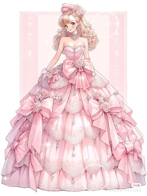 Pink Fantasy Gown, 19th Century Dress, Vestidos Anime, Luxurious Dresses, Puffy Dresses, Dress Design Drawing, Fairy Clothes, Fashion Drawing Dresses, Drawing Anime Clothes