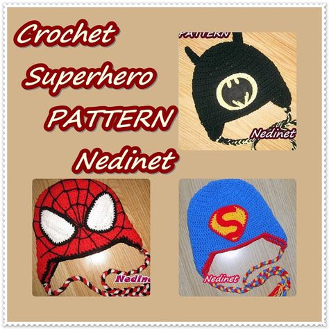 Crochet Superhero hat PATTERN crochet hat by NedinetPattern Crochet Superhero, Superhero Pattern, Spiderman Crochet, Superhero Hats, Superman Halloween, Spiderman Halloween Costume, Spiderman Hat, Crochet Batman, Costume Crochet