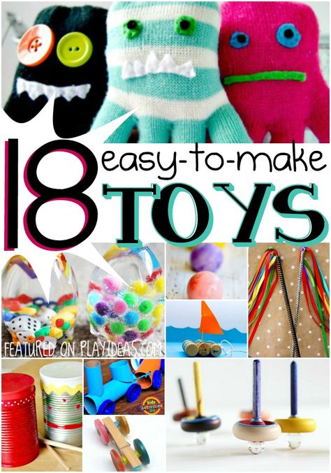 These 18 easy to make toys won't break the bank, and your kids will have fun helping to make them! They'll have something new to play with, and you won't... Diy Toys Easy, Diy Toddler Toys, Toys For Toddlers, Toys Diy, Simple Toys, Diy Kids Toys, Homemade Toys, Diy Toddler, How To Make Toys