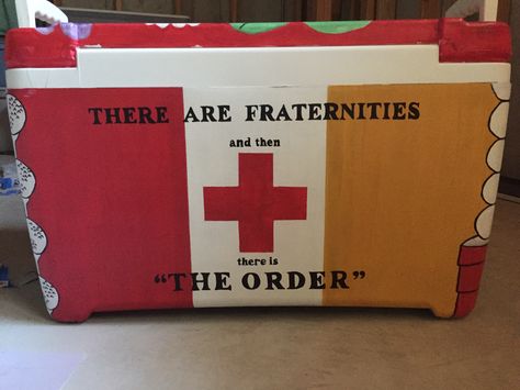 Painted Fraternity Coolers, Nola Cooler, College Dorm Art, Cooler Connection, Fraternity Cooler, Red River Rivalry, Kappa Alpha Order, Formal Cooler Ideas, Fraternity Coolers