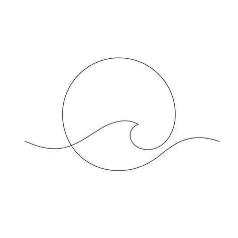 Small Simple Nature Tattoos, Circle Fine Line Tattoo, Sea Tattoo Ideas Small, Minimalistic Wave Tattoo, Waves Minimalist Tattoo, Minimal Fine Line Tattoo, Fine Line Tattoo Water, Wave Tattoo Fine Line, Beach Line Tattoo