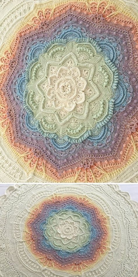 Quick Roundup - The Best Mandala Madness Ideas Mandala Rug Pattern, Crochet Projects With Ombre Yarn, Mandala Yarn Blanket Crochet, Crochet Pattern Rug, Crochet Mandala Patterns Free, Crochet Pattern For Variegated Yarn, Mandala Rug Crochet, Mandela Crochet Blanket, Crochet Mandala Free Pattern Wall Hangings