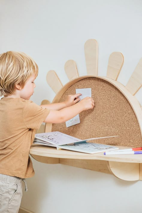 Sunshine Wall-Mounted Activity table with Chair, Set Desk and chair for 4 year old 🔆 #MontessoriBed #ChildFurniture #ToddlerRoomDecor #NaturalMaterials #WoodenToys #KidsRoomInspiration #MontessoriHome #EcoFriendlyKids #ToddlerSleep #ParentingIdeas Baby Chair Design, Play Table For Kids, Kids Room Table, Modern Kids Table, Montessori Toddler Rooms, Toddler Desk, Rocking Bed, Montessori Table, Nursery Table