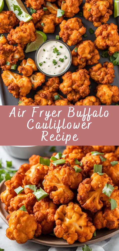 Buffalo Cauliflower has taken the culinary world by storm, and it's easy to see why. This plant-based dish delivers all the bold flavors and satisfying crunch of buffalo wings but without the meat. Cauliflower, with its mild flavor and hearty texture, is the ideal vegetable to soak up that spicy buffalo sauce. And with the convenience of an air fryer, you can achieve that perfect crispiness in a fraction of the time and with a lot less oil. Buffalo Fried Cauliflower, Frickles Recipe Air Fryer, Buffalo Cauliflower Air Fryer Recipes, Airfryer Buffalo Cauliflower Recipes, Vegan Cauliflower Wings Air Fryer, Buffalo Cauliflower Recipes Easy, Cauliflower Wings Fried, Delicious Cauliflower Recipes, Keto Buffalo Cauliflower Air Fryer