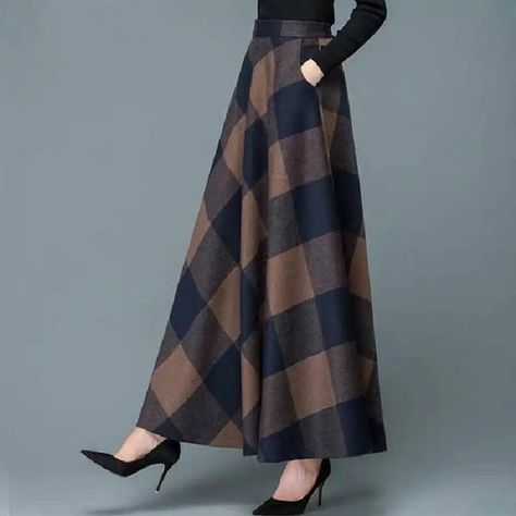 Elastic Waist Maxi Skirt Long Skirt Winter, Maxi Skirt Winter, Long Plaid Skirt, Winter Maxi, Big Skirts, Knitted Skirt, New Party Dress, Beautiful Prints, Langer Rock