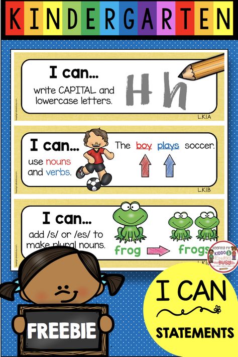 FREE I can statements for classroom display kindergarten standards common core Post your standards and objectives each day I Can Statements kindergarten math reading language arts social studies science writing objectives FREE subject headers for your board student achievement and goals #goals #kindergarten Kindergarten I Can Statements Free, I Can Statements Display Bulletin Boards, I Can Statements Kindergarten, Kindergarten Objectives, Kindergarten I Can Statements, Kindergarten Standards, Kindergarten Goals, Math Language, Kindergarten Classroom Setup