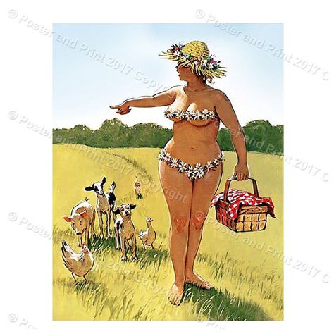 Hilda Picnic walking animals GO bikini poster pin up girl Duane Bryers, Arte Pin Up, 1950s Pinup, Chicken For Dogs, Pin Up Girl Vintage, Pinup Art, Girl Vintage, Vintage Pin Up, Pin Up Art